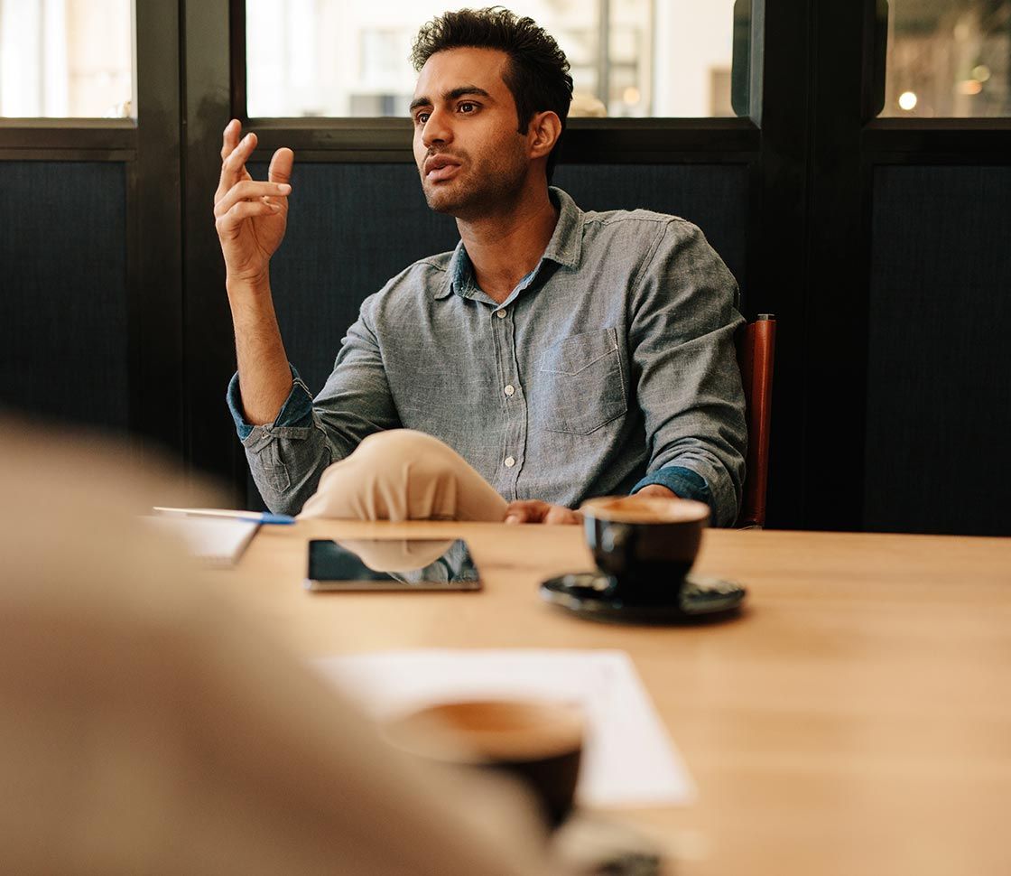 Businessman discussing apprenticeship schemes