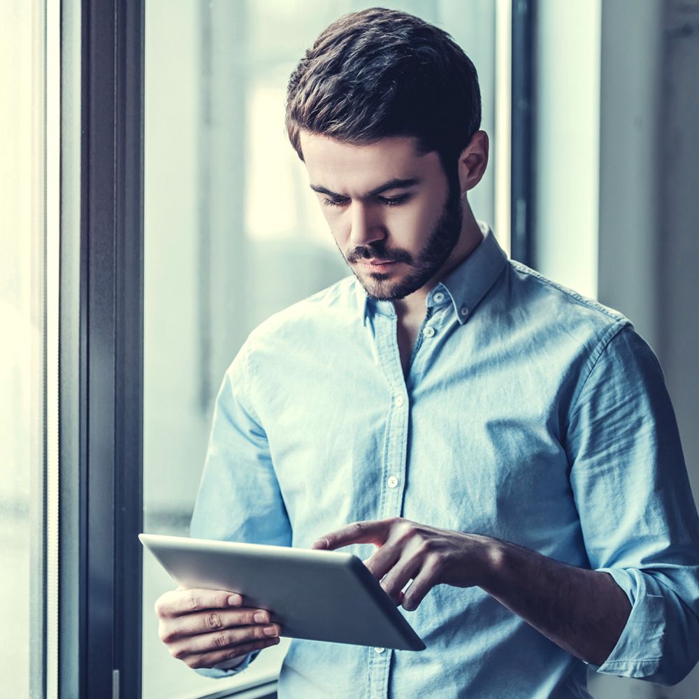 A businessman investigating business risk and digital transformation